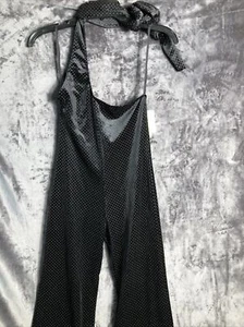 Exotica Woman’s Jumpsuit Black Velvet Gold Beading Off The Shoulder Tie Neck - Picture 1 of 8