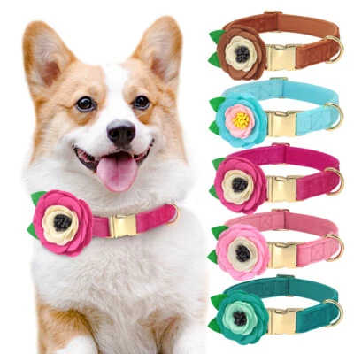 DIDOG-PET Custom Dog Collar with Flower Personalized Name Tag Soft Plush Fleece Adjustable