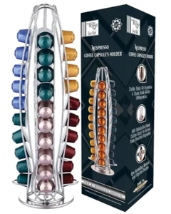 40 Nespresso Coffee Capsules Pod Holder Tower Storage Rotating 360° Stand Chrome - Picture 1 of 7