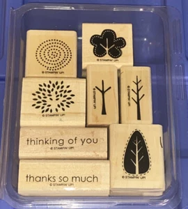 Stampin Up!  "Trendy Trees" gebrauchtes 8-teiliges Set auf Holzmontage Danke denke an dich - Bild 1 von 2