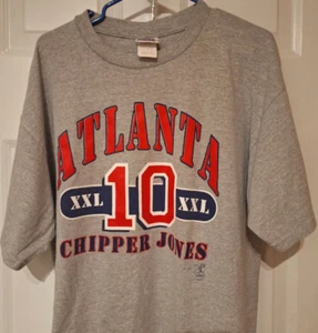 Vtg Chipper Jones Atlanta Braves Sport Attack MLBPA T Shirt 2000 Size XL Gray - Picture 1 of 8