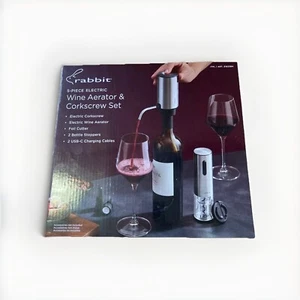 Rabbit 5-piece Wine Tool Set with Electric Corkscrew and Aerator - NEW - Picture 1 of 5