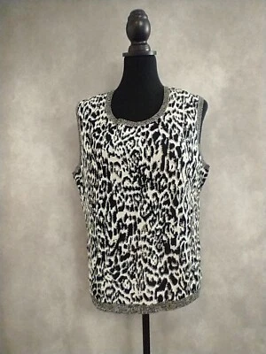 Jones New York 动物印花针织背心 XL 码黑白 — 第 1/4 张图片