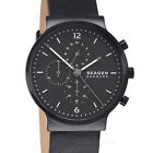 SKAGEN Denmark Ancher Mens Chronograph Watch, Black Dial, Smooth Leather Strap
