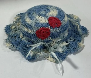 Vintage Handmade Crochet Pin Cushions Look Like Ladies Hat-5” Round Blue - Picture 1 of 4