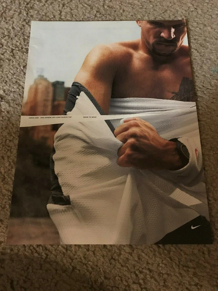 Винтажная ФУТБОЛКА JASON KIDD NIKE SPHERE DRY с длинным рукавом плакат печатная реклама РЕДКАЯ - Изображение 1 из 1