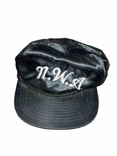 Vintage 90's NWA Satin Cap Black Rap Hat Streetwear READ FLAW Zip Back