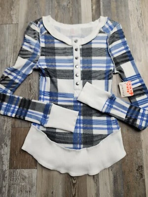 NEW Free People FP Movement Top Rally Layer Plaid Ribbed Henley EXTRA SMALL - Image 1 of 4