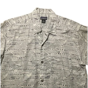 VTG Patagonia Button Up Shirt Men Medium Ivory Geometric Organic Cotton 90s Tiki - Picture 1 of 8