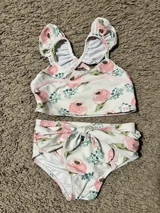 Sweethoney 2 Piece Swimsuit Boutique Girls Size 5 Floral Pink & White - Picture 1 of 4