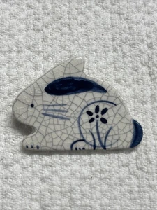Bunny Pin Brooch Rabbit Blue White Ceramic - Picture 1 of 4