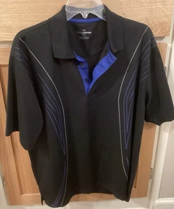 Grand Slam Golf Shirt Black/Blue & Gray Stripes Short Sleeves Large - Picture 1 of 4