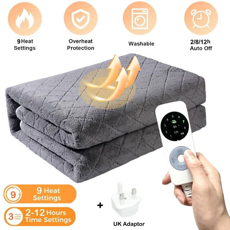 JIEAO Luxurious Electric Heated Blankets Soft Underblanket 9Heating Digital Controller