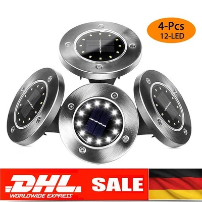 4er Set 12 LEDs Bodenstrahler Solar Lampe Bodeneinbauleuchte Garten Leuchte Rund - Bild 1 von 4