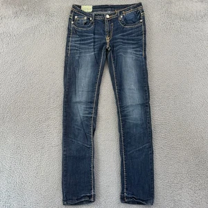 Machine Italy Jeans Womens 30 Dark Denim Skinny 30x32 Low Rise Logo Casual - Picture 1 of 13