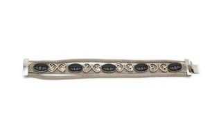 Pulsera Vintage Tono Plata Malla Cabujón Negro 6.75" - Imagen 1 de 8