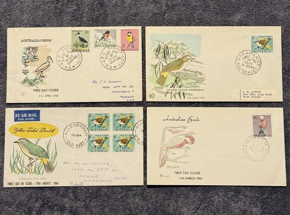 1964–65 Australia Birds FDC Lot (4) – Thornbill Block, Galah, Sydney/Adelaide - Image 1 of 4