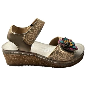 L'Artiste by Spring Step Leather Wedge Sandals Gray 5M Boho Chic Whimsical Comfy - Picture 1 of 8