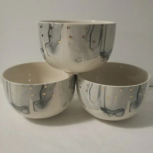 Anthropologie Night Sky Cereal Bowls~Gray Watercolor ~Gold Stars~ SET OF 3 - Picture 1 of 8