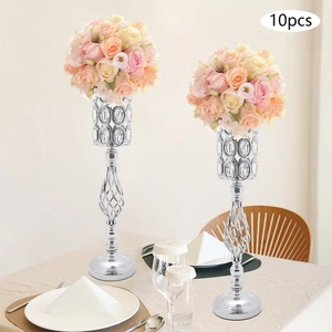 10 Piezas Centros de Mesa de Boda de Metal Florero de Cristal Soporte Decoración de Fiesta - Imagen 1 de 24