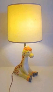Vintage 1970s kids room Ceramic Giraffe Table Lamp 22" Tall With Lamp Shade. - Picture 1 of 10