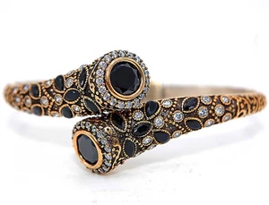 Ottoman Empire Style 12CT Treated Black Sapphire 925 Sterling Silver Bracelet - Picture 1 of 3