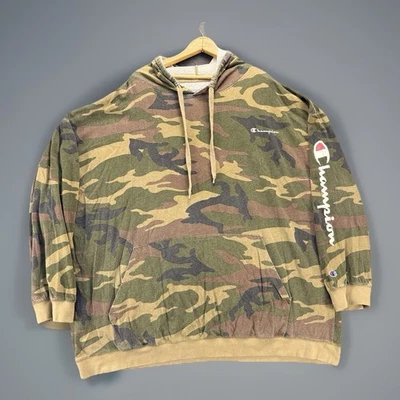 Champion 5XLT Camo Pullover Hoodie Green Brown Big Tall Logo Sleeve Sweatshirt - Image 1 of 4