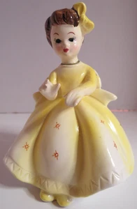 Lefton Figurine Girl in Yellow Dress sitting in White Chair - Picture 1 of 8