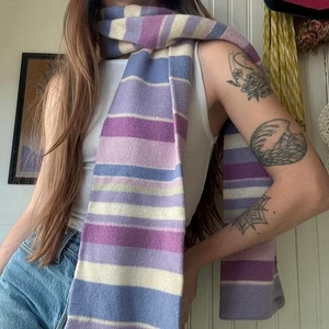 Natural Instincts Strickschal Merinowolle lila gestreift Y2K - Bild 1 von 7