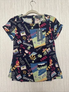 NWT Modcloth Size XXS Blue Blouse Tropical Travel Theme Linen Blend #2 - Picture 1 of 11