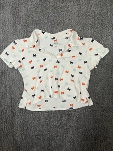 Anthropologie Maeve Bow Embroidered Medium collared split cropped polo shirt - Picture 1 of 6