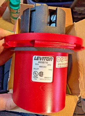 Entrada de pasador y funda Leviton impermeable 460B7W 60A 3PH 480VAC/CA Foto 1 de 3