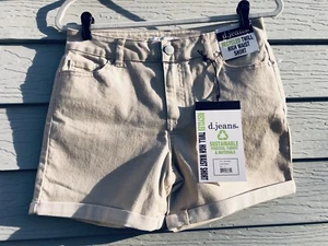 D. Jeans neu mit Etikett recycelte Damen-Twill-Shorts 5 Taschen hellbraun hoch Manschetten Größe 6 - Bild 1 von 14