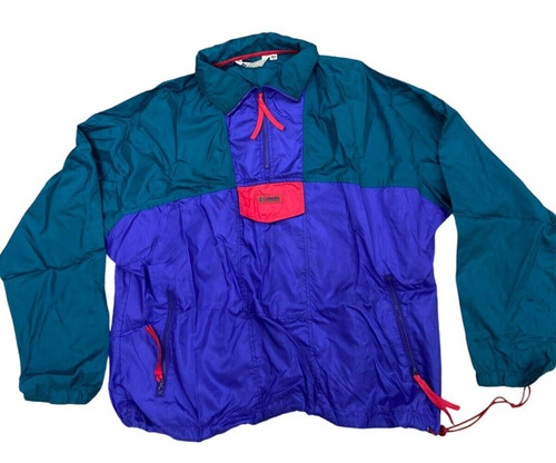 VETEMENTS Giacca a vento Columbia vintage 1 4 zip orlo blu colorblock uomo taglia M anni 90