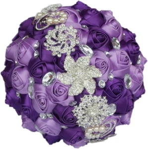 Wedding Bouquets Crystal Satin Rose Bride Bridal Bouquet Romantic Bridesmaid Hol - Picture 1 of 4