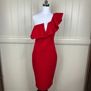 Mossman When We Meet Again Dress Sz 12 Red One Shoulder Stretch Formal Cocktail - Picture 1 of 15