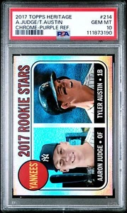 2017 TOPPS HERITAGE 214 AARON JUDGE CHROME PURPLE REFRACTOR RC GEM PSA 10 3190 - Picture 1 of 2