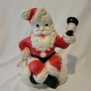 Vintage Natale Babbo Natale seduto su sacco giocattoli campanella suonante 10" MCM gesso - Foto 1 di 24