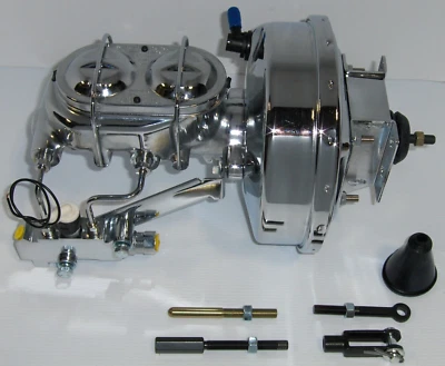 Kit de válvula de disco de cilindro maestro de refuerzo de freno cromado de 9" para automóvil GM 1955-64 tamaño completo Foto 1 de 4