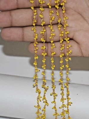 2mm yellow beads Bulk beaded dangling cluster rosary chain, chain by foot - Image 1 of 4