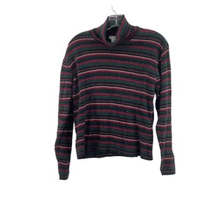Talbots Green Black Red Striped Cotton Turtleneck Womens Pullover Sweater, M - Picture 1 of 4