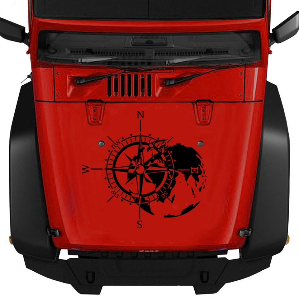 Black Earth Compass Graphics Vinyl Sticker for Truck SUV Car Hood Body Side Door - Image 1 of 4