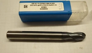 ISCAR 12mm BALL END MILL EB-A2 12-22/35C12M110 903 CARBIDE 2 FLUTE - Picture 1 of 3