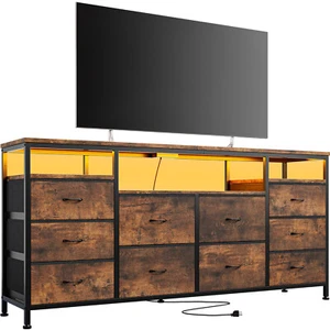 10 Drawer Dresser TV Stand for 75 In TV, Fabric Drawers Dresser w/RGB Led Lights - Picture 1 of 19