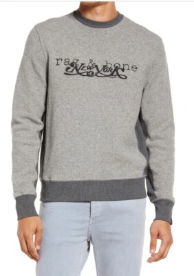 NWT Rag & Bone Reversible Wool Blend Logo Sweater in Heather Grey Size L. $350. - Image 1 of 4