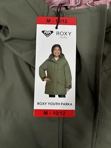 Roxy Youth Girls Parka Jacket Green Size M 10/12 Zip Up New With Tags - Picture 1 of 11