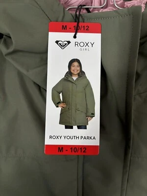 Roxy Youth Girls Parka Jacket Green Size M 10/12 Zip Up New With Tags - Image 1 of 4