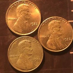 1982 Lincoln Cents 3,1 g *SELTEN* Münze und Fehler. 3 Münzen. BRANDNEU, 2 RD - Bild 1 von 22