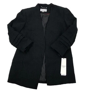 Calvin Klein Womens Size 10 Slim Fit Tweed Open Front Blazer Suit Jacket Black - Picture 1 of 10