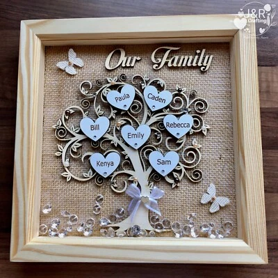 Personalised 3D Box Frame Family Tree Gift Unique Keepsake Home Art Decor - Image 1 of 4